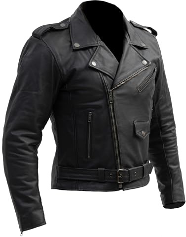 BROGER Rocker Motorradjacke Herren | Leder | Ellbogen und Schulterprotektoren Stufe 1 | Tasche für Rückenprotektor | Schutzstufe AA | Größen bis 10XL
