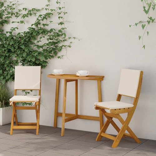 Gecheer Silla Bistró Rústica Plegable de Acacia, Blanco Crema, Estilo Rústico, 2 Asientos, 110 kg, Exterior LYKGMZJ-42028099ES