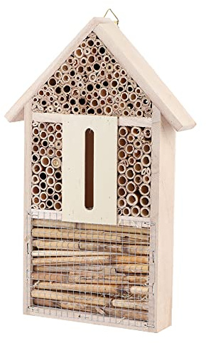 HEEPDD Naturligt trä Insektshotell Bee House Insektsskydd för Trädgård med Bamburör för Solitära Bin Fjärilar Nyttiga Insekter