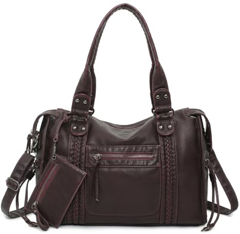 Y2K Vintage Hobo Shoulder Bag for Women, Vegan Leather Tote (wine red)