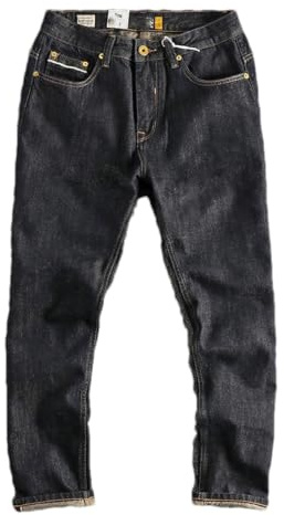 BoShiNuo Jeans Selvedge denim chinostil smala raka ben denimbyxor vintage streetwear långa fritidsbyxor, Originalfärg, 32