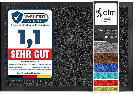 etm Schmutzfangmatte Mono - Fußmatte in leuchtenden Farben - Leistungsstarker Fußabtreter - Schmutzmatte für Innen und Außen (Schwarz, 60x180 cm)