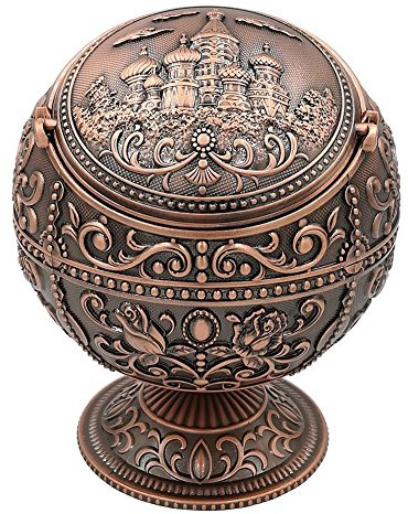 Honoro Windproof Ashtray with Lids,Metal Vintage Cigarette Ashtrays for Outdoor Indoor Use,Unique Ash Tray for Home Office Tabletop Decoration,Nice Gift for Men and Women,Castle Red Bronze