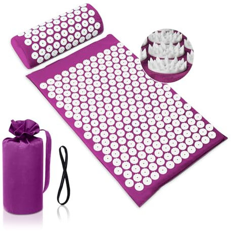 BULZEU Akupressurmatte mit Kissen, Akupressur Set gegen Nacken und Rückenschmerzen, Akupunkturmatte Acupressure Mat Massagematte zur Wohltuenden Entspannung und Massage (Lila)