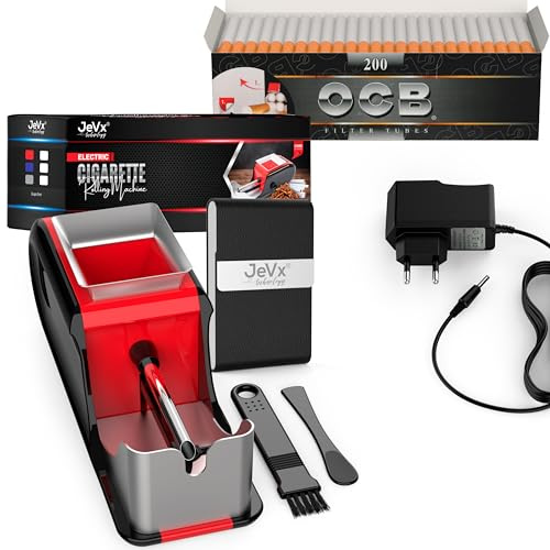 JeVx Maquina Entubar Electrica y Liar Tabaco Automatica +200 Tubos | Tubos de Cigarrillos + Pitillera Maquina para Hacer Cigarros y Liadora de Cigarrillos Maquina de Hacer Tabaco