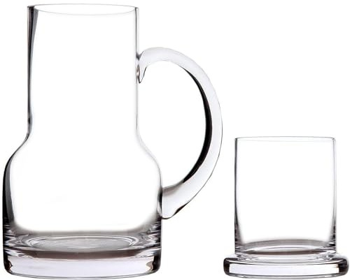 Lily's Home Bedside Night Water Carafe with Tumbler Glass and Handle, Use in Bedroom Bathroom, or Kitchen, Use Cup as Lid, Lead Free Glass (16 Ounces)