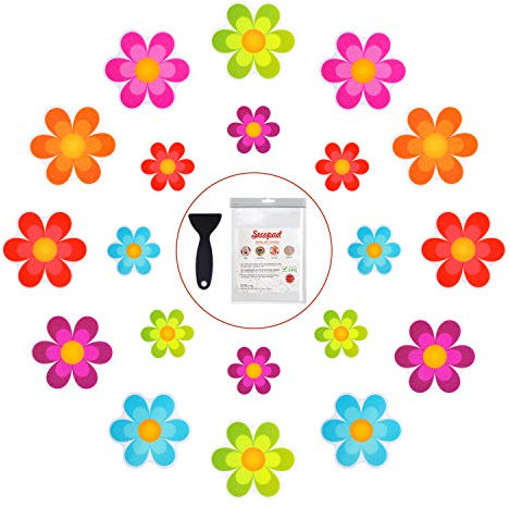 Secopad Lot de 20 autocollants antidérapants originaux pour baignoire, douche, sol de douche, fleurs vives avec grattoir de qualité supérieure