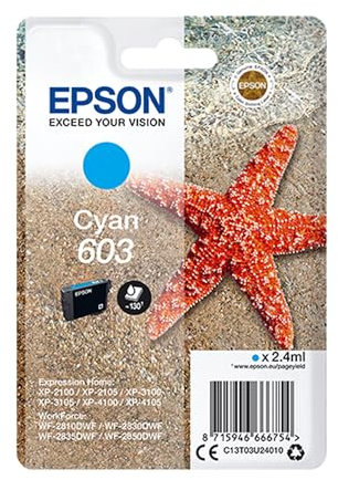 Epson Original 603 Tinte Seestern, Singlepack Cyan Standard, WF-2820DWF WF-2830DWF WF-2840DWF WF-2850DWF XP-2100 XP-2150 XP-3100 XP-3150 XP-4100 XP-4150, ReadyPrint Flex-Tintentarife