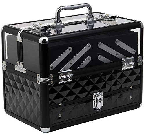 HOMCOM Valigetta Porta Trucchi Professionale da Viaggio, Valigetta Trucchi con Vassoi Estraibili e Serratura, per Makeup Beauty Case Donna Viaggio, 30x18.5x22 cm, Nero