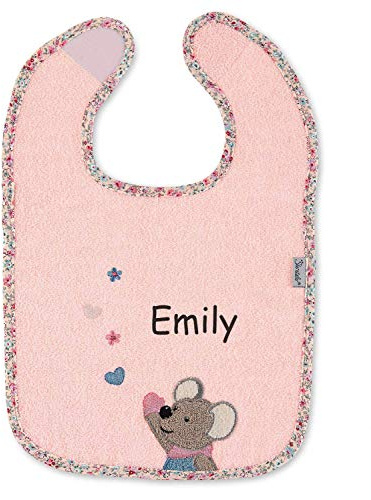 LALALO Sterntaler Lätzchen mit Namen bestickt, Baby & Kleinkind Spucktuch, Klettlätzchen Halstuch/Babylätzchen personalisiert (Maus Mabel Zartrosa)