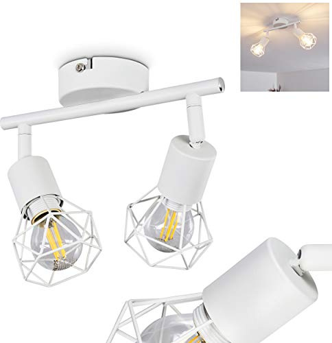 Lámpara de techo Baripada, lámpara de techo regulable de metal en blanco, 2 luces, 2 x casquillo E14, spot regulable en diseño retro/vintage en grid-look con efecto de luz en el techo, sin bombilla(s)