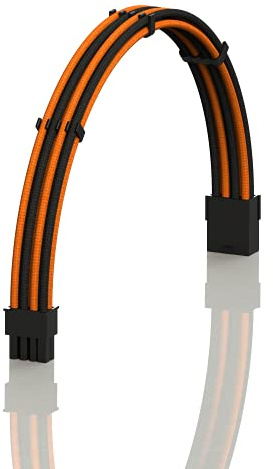 LINKUP - AVA 30cm 8 Pines (6+2) GPU PCI-E Fuente de Alimentación PSU Cable de Extensión de PC Personalizado con Funda Trenzada y Peine┃Un Solo Paquete┃300mm - Naranja Negro