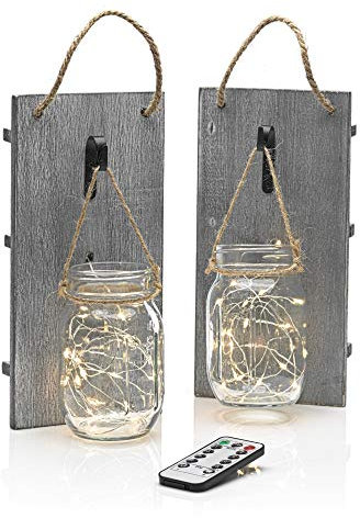 Auraglow Remote Control LED Fairy String Lights Hanging Rustic Vintage Country Wall Décor Mason Jar, Twin Pack