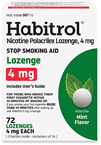 Habitrol Nicotine Lozenges - 4 mg, Mint Flavor, 72 Count - Nicotine Lozenge to Reduce Cravings & Help Quit Smoking