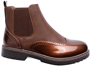 IVACHY Women's Chelsea Boots - Brown, Waterproof, Ankle-High, Pull-On, Faux Leather, No Heel, Size UK 3-8