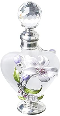 Dophee Retro Crystal Perfume Bottle, Refillable Perfume Bottle Flower Heart Shape Glass Empty Container for Fragrance Restoring, Dresser Table Decor, (10ml, White)