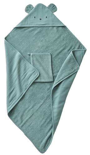 Vertbaudet Bio-Kollektion: Kapuzenbadetuch & Waschhandschuh, Oeko-Tex® grün 100X100