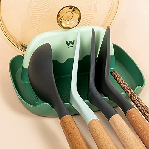 Pot Lid Holder Spoon Rest, Hillylolly Utensil Rest, Spoon Rest Kitchen Plastic, Kitchen Cooking Spoon Holder, Spoon Tray Shelf, for Kitchen Cooking Tools, Tableware(Green)
