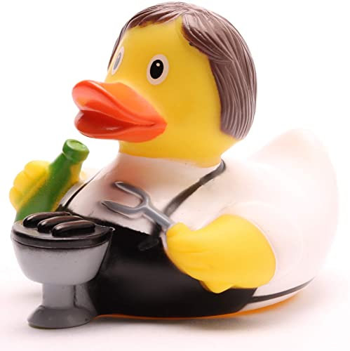 Duckshop I Badeente Grillmeister I Quietscheente I L: 10 cm I inkl. Quietscheentchen -Schlüsselanhänger im Set I Geschenk für BBQ-Fans I Präsent Sammler