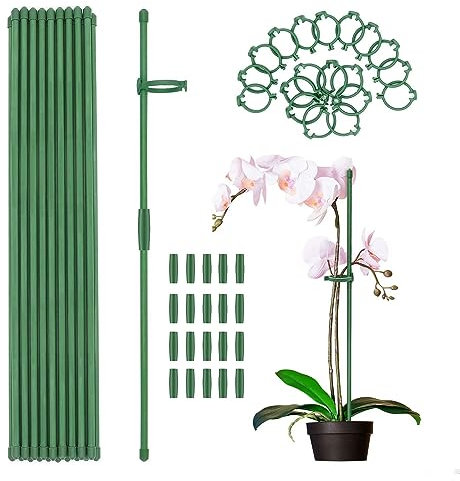 MEEYUU 20Pcs Plant Stakes Green Garden Single Stem Plant Support Stakes, Plant Support Sticks with Rings for Indoor and Outdoor Plants,Flowers,Tomatoes (60cm)
