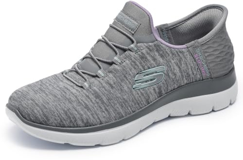 Skechers Women's Summits Hands-Free Slip-Ins – Memory Foam Insole, Heel Pillow, Vegan Materials Sneaker, Grey Mint, 8 Wide