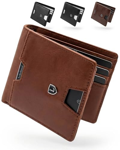 Lederhand® Anao Wallet – Premium Leder Geldbörse handgemacht für Herren und Damen Portemonnaie Aluminium Kartenhalter mit Münzfach und Scheinfach - Platz für 8 Karten mit RFID NFC Schutz (Hellbraun)