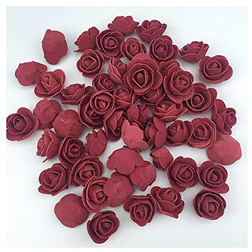 SHTGOI 500 Stück PE Schaumrosen 3.5cm Mini Künstliche Rosenköpfe Foamrosen Kunstrosen Kunstblumen Gefälschte Rosenstrauß für DIY Rosen Bär Valentinstag Hochzeit Party Home Dekoration Weinrot