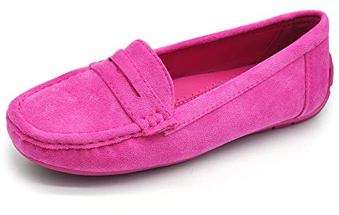 Mocassini Donna in Camoscio Sintetico, Scarpe Basse Slip On Comode e Leggere, Mocassini Classici Casual con Cuciture FT245 Fuxia N.39