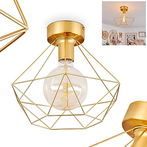 HOFSTEIN Deckenleuchte Koulamon, Deckenlampe aus Metall in Messingfarben, moderne Leuchte im Retro/Vintage-Design, Lichteffekt durch Gitter-Optik, Ø 32,5 cm, E27, Wohnzimmer, Esszimmer, Schlafzimmer