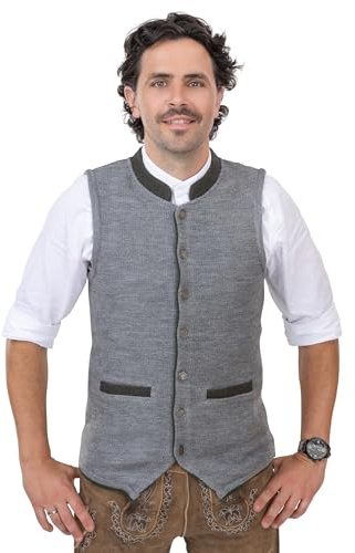 Schöneberger Trachten Couture Luka Gilet en tricot pour homme - Gilet traditionnel en laine - Gris / Vert foncé, Gris/vert foncé, XL