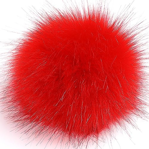 SYSUII 10 Stück 10cm Kunstfell Pompon Fellbommel Pompon Bommel für Mützen Beanies Fellbommel Fellpompon Künstlicher Haarball für Tasche Anhängern Schlüsselanhänger Dekoration Bekleidung Zubehör -Rot