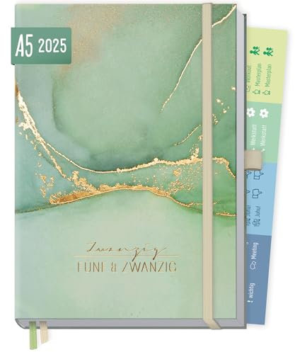 Häfft® Business-Timer Deluxe 2025 A5 Soft Green 1 Woche 2 Seiten - Buchkalender, Terminplaner, Wochenplaner, Wochenkalender, Organizer, Terminkalender - nachhaltig & klimafreundlich