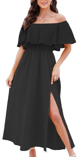 CUPSHE Abito Estivo da Donna Spalle Scoperte con Maniche Corte Volant Stampa Tropicale Maxi Dress