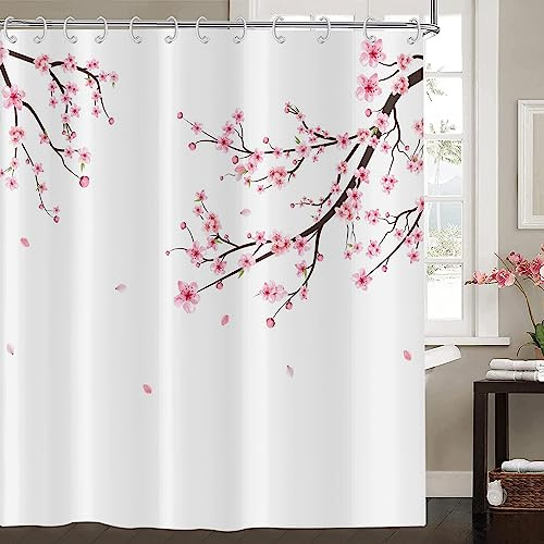 Hnmdmyi Tenda da doccia Fiori di Ciliegio 240x180, Fiori Rosa Tende da doccia stile giapponese asiatico Sakura Art Tenda da bagno impermeabile in poliestere tessuto lavabile per bagno con ganci