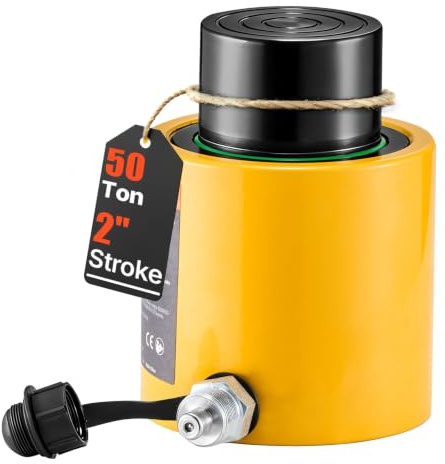VEVOR 50 t hydraulisk kolvdomkraft 50 mm hub fullmetall-hydraulisk kolvcylinder snabbhubb för industri, underrede och karoskonstruktion, gul, hydraulisk domkraft