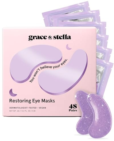 grace & stella Augenmaske mit Retinol, Augenpads für Geschwollene Augen, Tränensäcke und Augenringe, Gel-Eye-Pads, 48 Paare, Lila