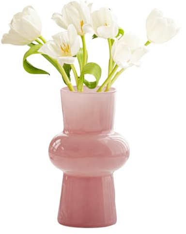 KOOMUAO Glas Blumenvase Modern,20cm Hoch Tulpenvase Glasblasenvase für Blumen,Vase Glas Bubble Vase,Handgeblasen Tisch für Heimdekoration Mittelstücke (Rosa)