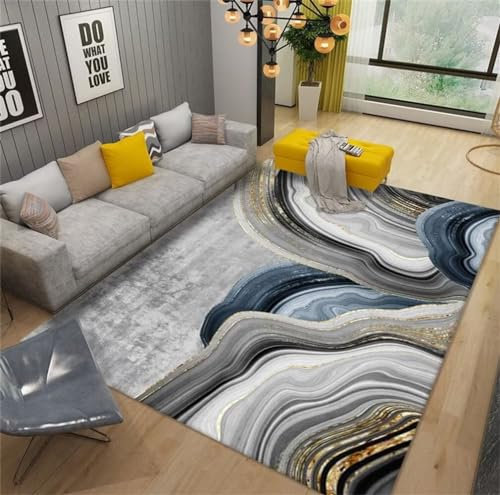 QGYFRE Teppich Gross Kinderteppich küche 300x400CM Eppich Wohnzimmer grau Gelber, schmutzabweisender mit abstraktem Kurvenmuster