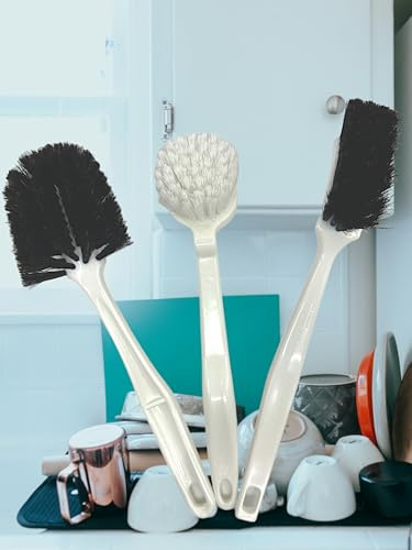 3 x MAAJ Set SPÜLBÜRSTEN SCHMAL + RUND + DISKETT 3 Formen FÜR Verschiedene ZWECKE ROSSHAAR SCHABKANTE - Made IN Germany