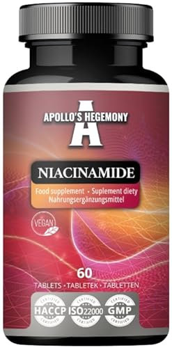 Niacinamide 500 mg per Tablet - 60 Vegan Tablets - 2 Month Supply - Supports Energy and Nerve Function - Vitamin B3 Diet Supplement - by Apollo's Hegemony