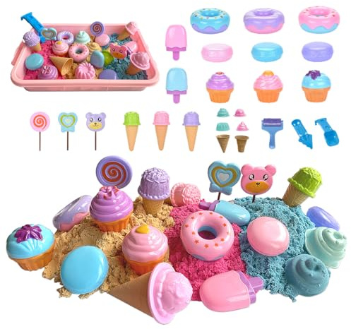 Magic Sand Sandbox Set, Spielsand Sandspielzeug mit 1.5KG Weich Magic Toy Sand und Sandkasten mit Deckel, Kuchen Modelle ＆ Werkzeuge, Sensorische Spielzeug für Kind ab 3 4 5 6 7 8 9