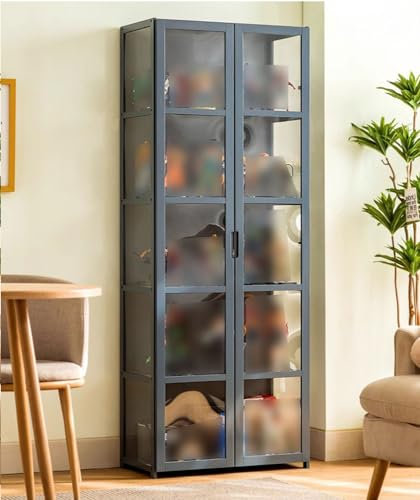 Glasvitrine mit Acryltüren für Wohnzimmer, staubdichter Aufbewahrungs-Organizer (grau, 62 cm)