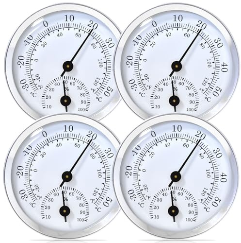 4 Stück Analoges Präzisions-Thermo-Hygrometer, Thermometer und Hygrometer zur Raumklimakontrolle, Zimmerthermometer und Hydrometer Analog für Häuser Gewächshäuser Gärten Batteriefrei