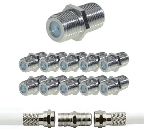 TECHZOCO Confezione da 10 adattatori coassiali F femmina per cavo antenna TV, connettore F femmina con sistema di montaggio a vite, adattatore antenna F, lunghezza 20,8 mm, 10 pezzi