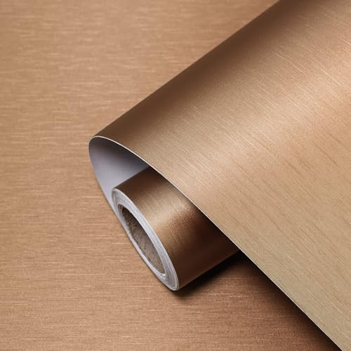 TAPETYLLER Stainless Steel Peel and Stick Wallpaper 15.7x 118 Brass Stainless Steel Contact Papers Peel and Stick Countertop Self Adhesive Thick Vinyl Waterproof Wallpaper Fridge Kitchen Cabinets
