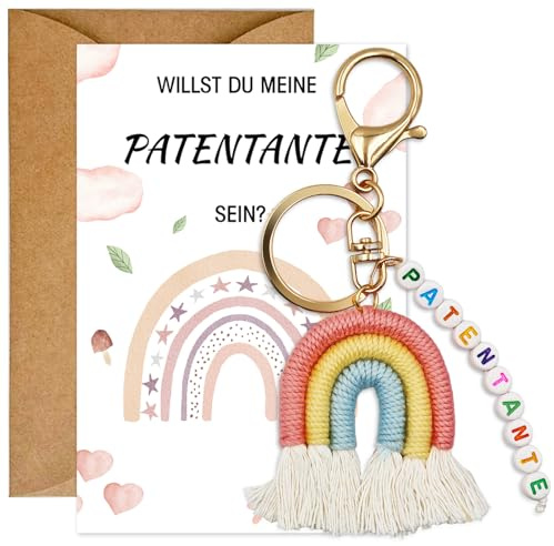 Dongcill Patentante Fragen Geschenk - Willst du meine Patentante sein | Grußkarte mit Umschlag zum Selber Beschriften Patentante Schlüsselanhänger Taufpatin Geschenke zum Taufe Firmung