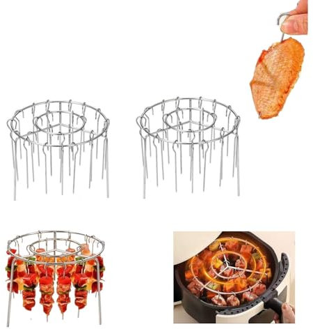 Estante para freidora de aire de 6.3 pulgadas con 30 pinchos, freidora de aire para un calentamiento más uniforme, para pinchos de carne, patas de pollo, alas, muslos, para parrilla, ahumador, horno