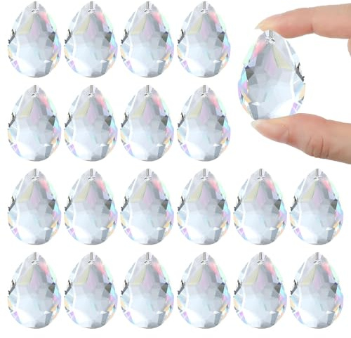 MOLIMOLI Sonnenfänger Kristall, 20 Stück Prismatropfen zum Aufhängen - Für Fenster, Garten, Kronleuchter, Hochzeit und DIY-Deko (38mm)