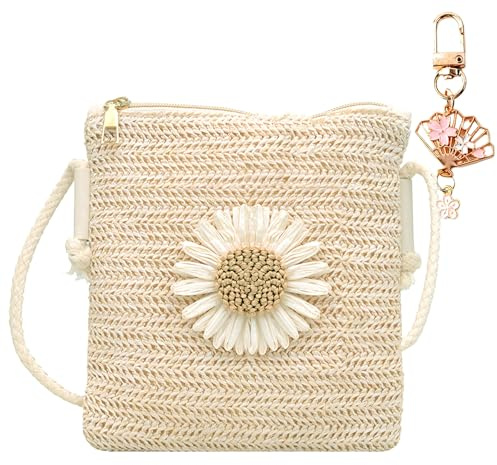 FOSDICK Straw Crossbody Bag for Women, Handmade Raffia Bags, Summer Handbags for Women, Small Phone Bag with Zipper, Portable Straw Beach Bags, Unique Fashion Sense, Vacation, Party, Dating, Beach