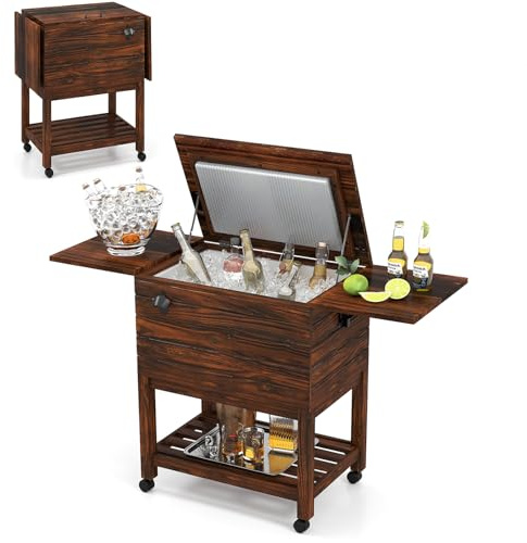 SOARS Frigorifero mobile per giardino, terrazza, piscina, 51 l, bar, 128 x 42,5 x 74 cm, 2-4 ore, 4 ruote universali, 2 ripiani laterali pieghevoli